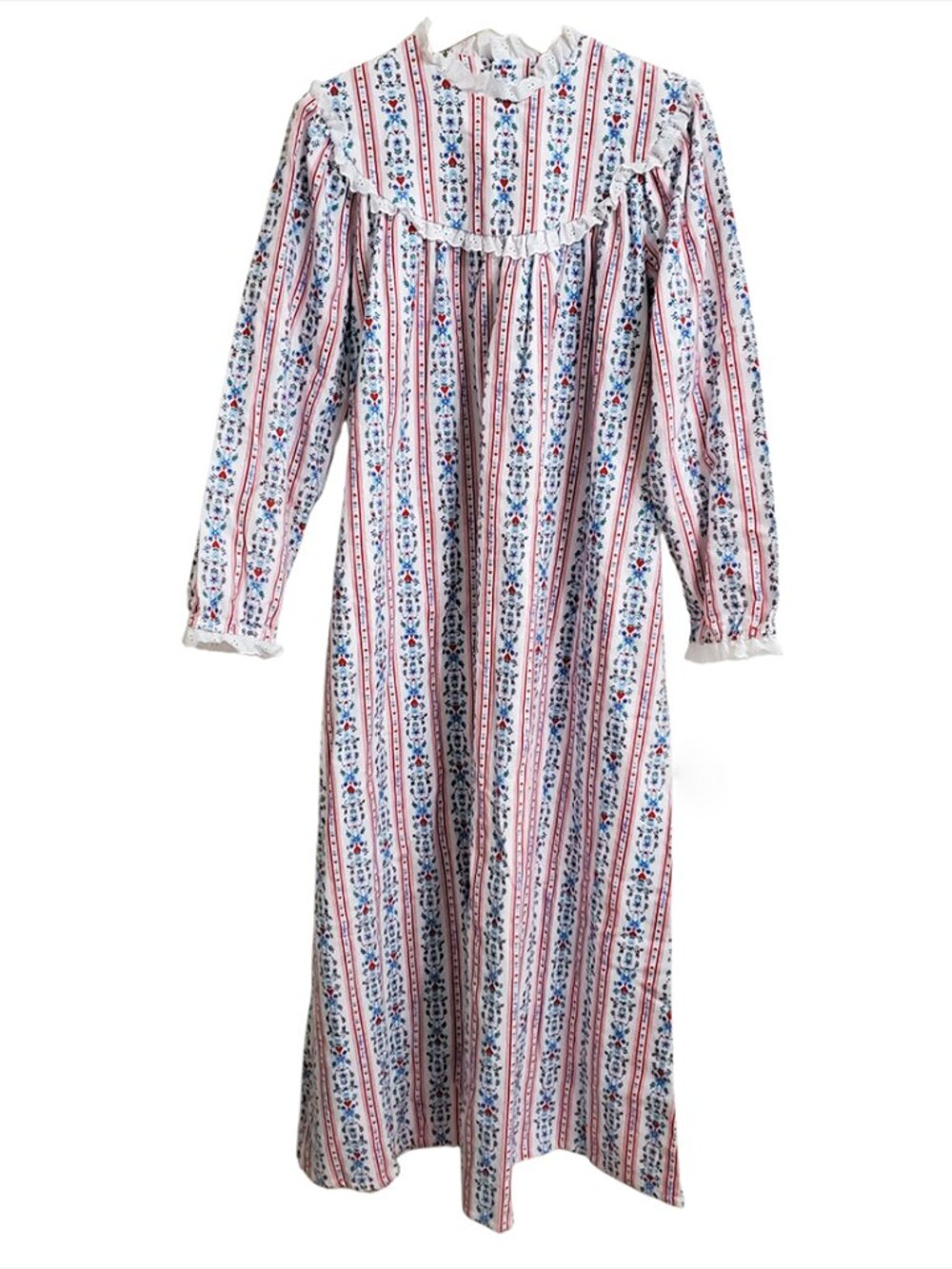 Lanz Of Salzburg Vintage Nightgown S Long Sleeve Heart Cotton Flannel Lace